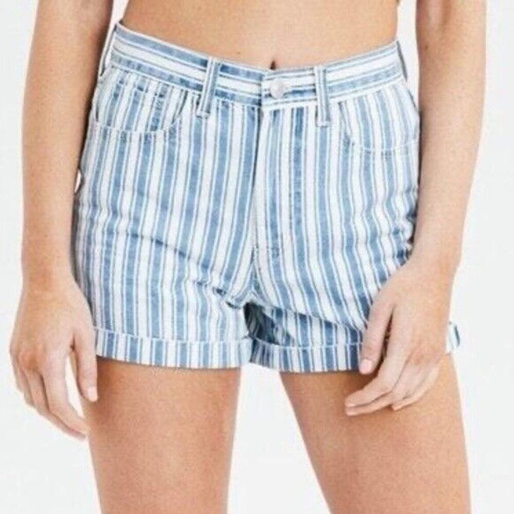 American Eagle Mom High Rise Shorts •2• Striped waist Cuffed Beachy Outer Banks